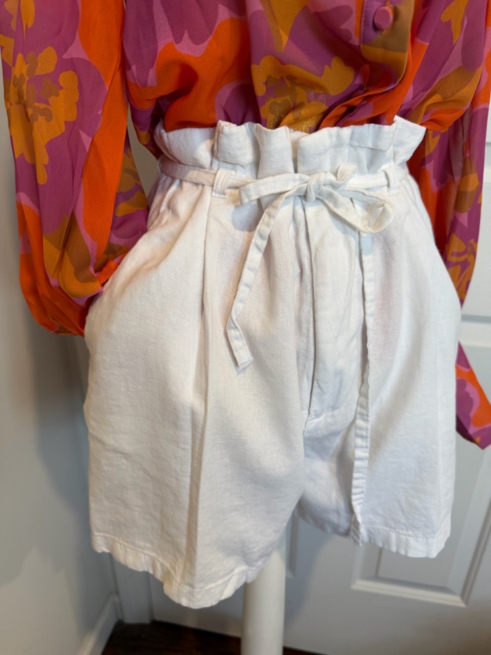 Love Tree White Tie-Waist Linen-Blend Shorts